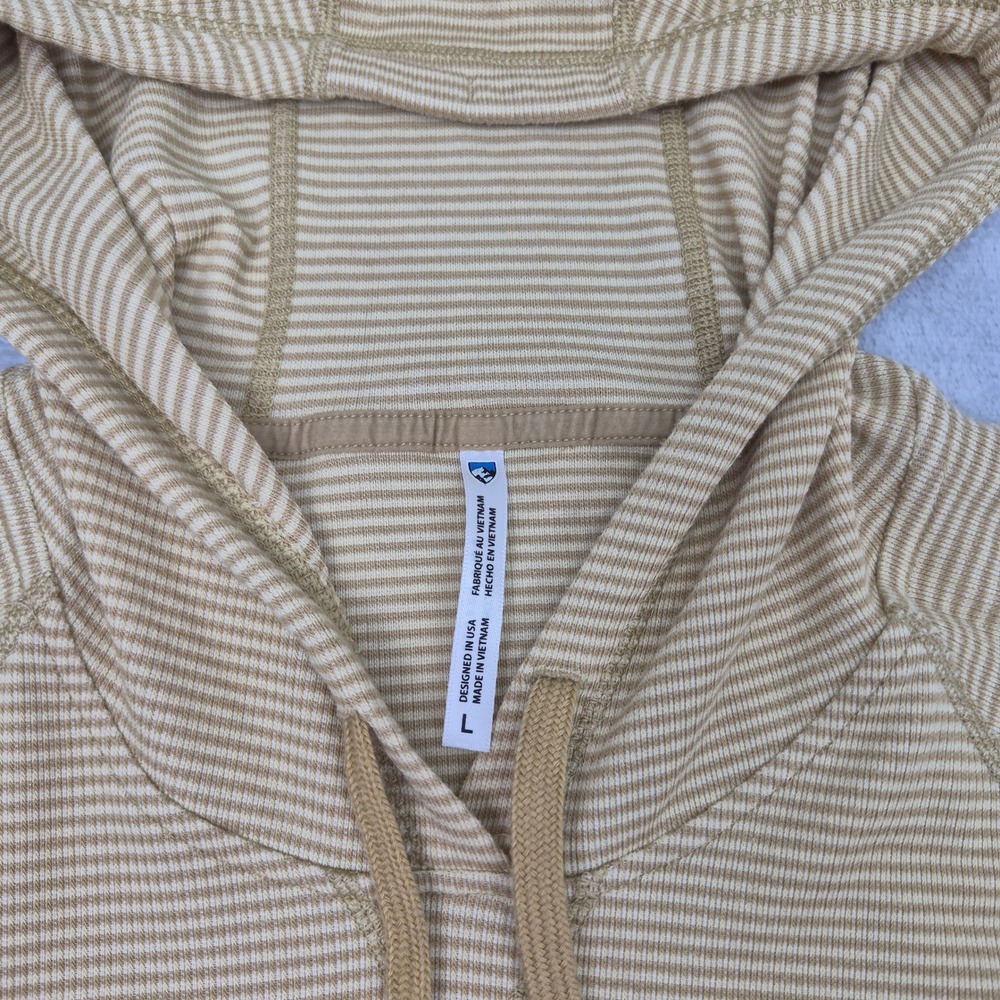 Kuhl Stria Womens L Striped Pullover Hoodie Yellow White Long Sleeve Lightweight - Picture 3 of 9